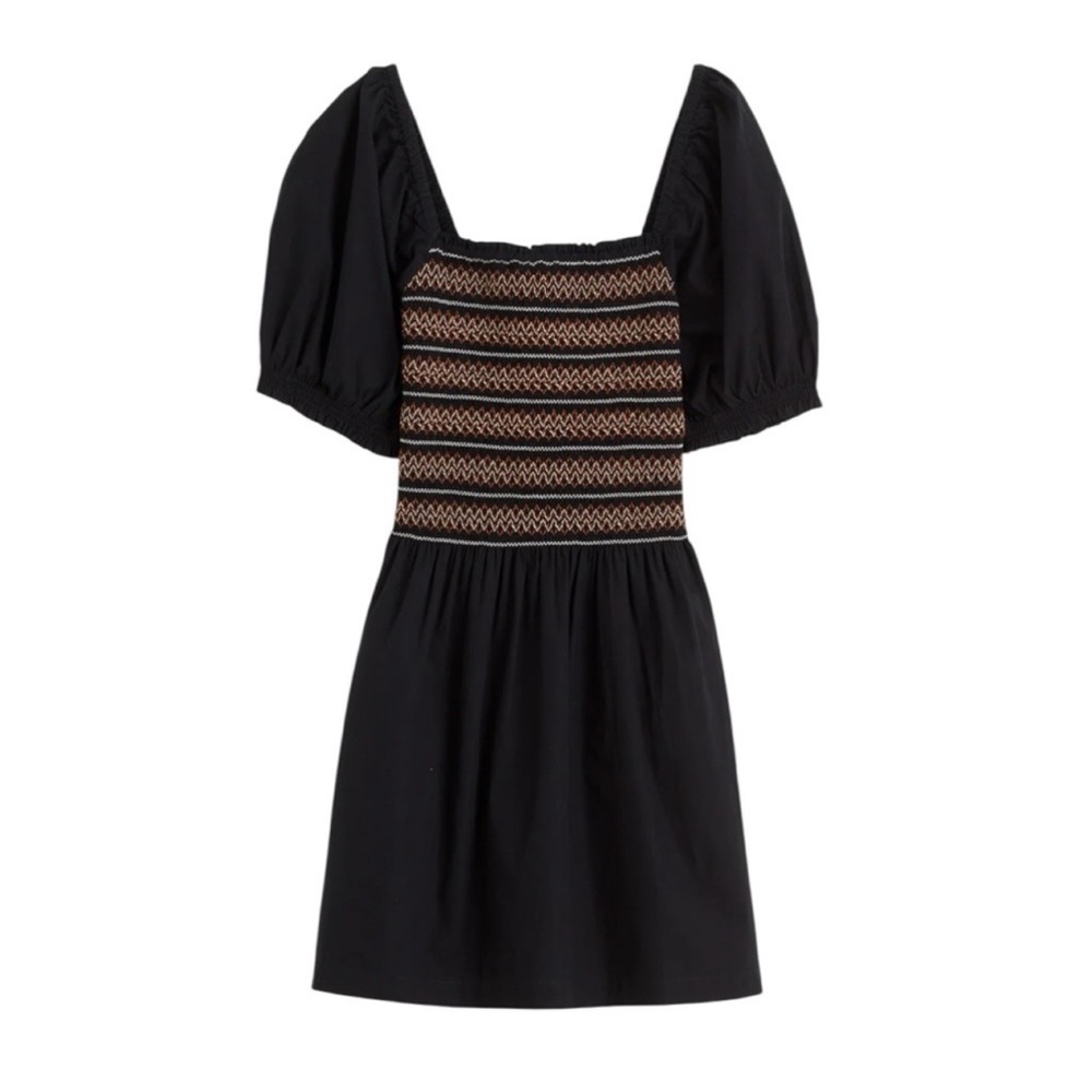 Madewell Poplin Puff-Sleeve Mini Dress in Jet Black